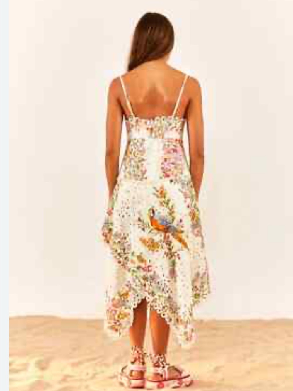 FARM Rio White Floral Eyelet Midi Scarf Dress with Spaghetti Straps. Med.NWOT - Picture 3 of 11